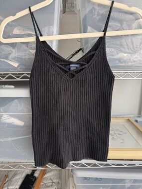 American Eagle Outfitters Black Ribbed Strappy V-Neck Cami